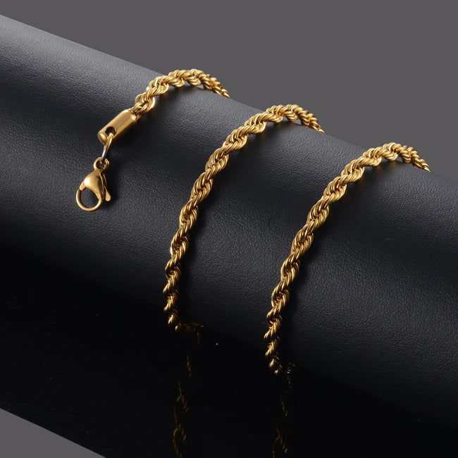 2.5MM 3MM 4MM 5MM 18k Real Gold Plated Stainless Steel Twist Rope Chain No Fade Necklace Jewelry for Men Women