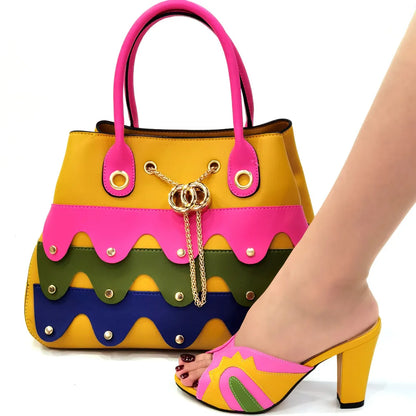 Black Color Comfortable Heels Italian Lady Shoes with Matching Bag for African Women Shoes and Bag Set