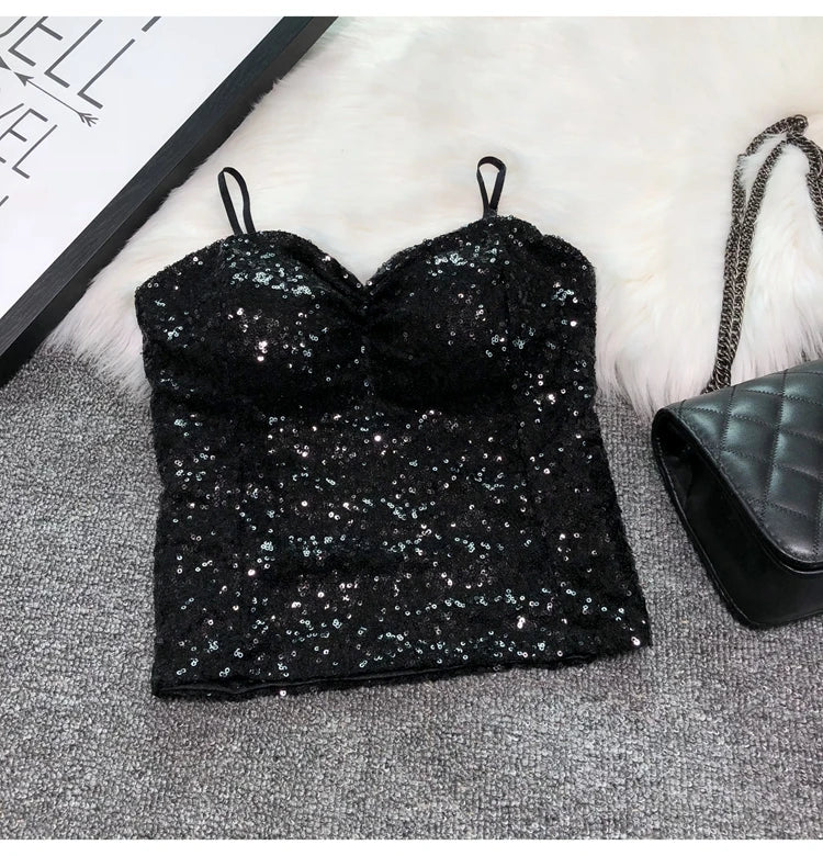 Women's Fashion Sexy Women 2023 Nick Sparkling Sequins Vest Harness At Night Binder Chest