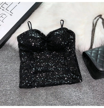 Women's Fashion Sexy Women 2023 Nick Sparkling Sequins Vest Harness At Night Binder Chest