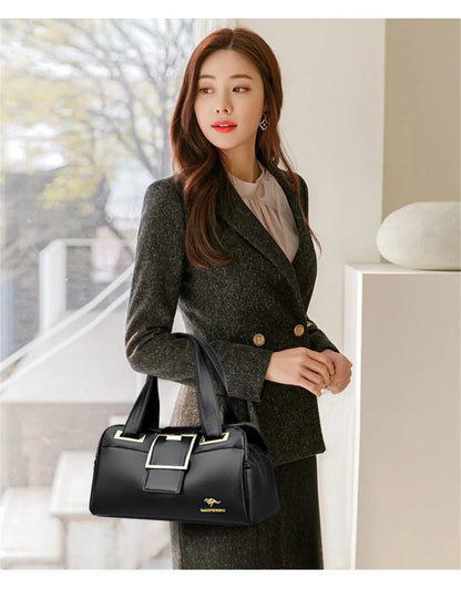 Women Multi-layers Top-handle Bag Quality Leather Handbags Purses Female Luxury Designer Large Capacity Boston Ladies Sac A Main