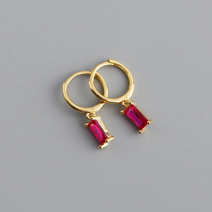 925 Sterling Silver Colorful Square Shiny Zircon Beads Piercing Stud Earrings for Women Fashion Gothic Exquisite Jewelry