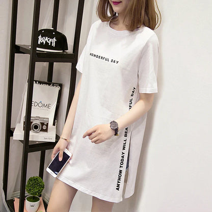 T shirts Summer Women Loose Slit Femme Tops  Tshirt Short sleeve Ladies t-shirt