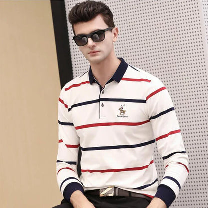 Autumn winter new polo shirt High quality brand cotton men's polo shirt Long sleeve casual striped shirt polo men clothing