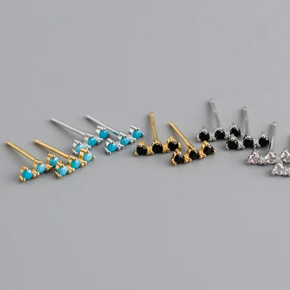 New Arrival Fashion Korean Blue Zircon Spike Geometric Stud Earrings for Women Real 925 Sterling Silver Gothic Jewelry