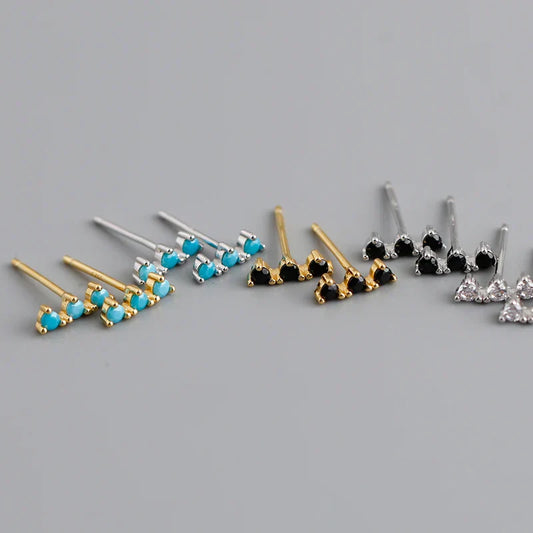 New Arrival Fashion Korean Blue Zircon Spike Geometric Stud Earrings for Women Real 925 Sterling Silver Gothic Jewelry