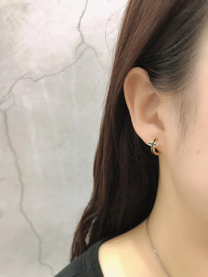 925 Sterling Silver Earring Colorful Dripping Oil Material Ear Ring Ear Buckle Rhombus Shape Trend Wild Girl Women Boy Ear Jewel