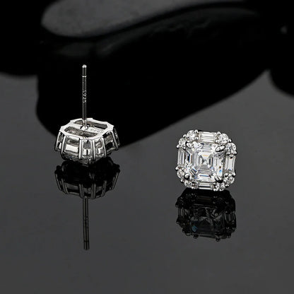 Original Design 6*6mm Asscher High Carbon Diamond Stud Eearrings for Women 2021 Jewelry 925 Sterling Silver Ruby Earrings Gift