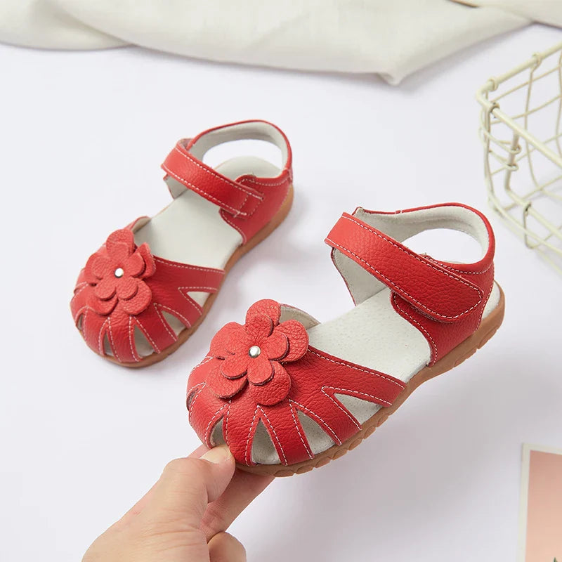 Hot selling little girl flower Sandals kids closed toe princess shoes for summer 3-7years older