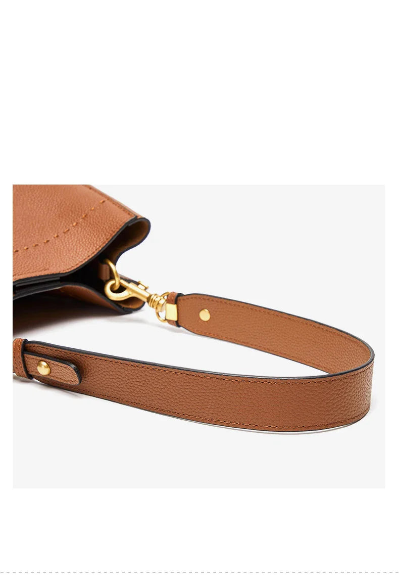 Genuine Leather Casual Shopper Shoulder Bag Commuter Large Bucket Handbag Simple High Quality Women Tote Underarm Bags