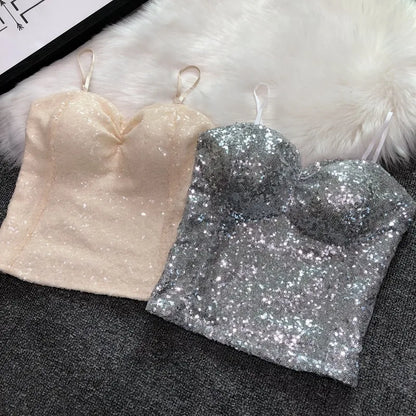 Women's Fashion Sexy Women 2023 Nick Sparkling Sequins Vest Harness At Night Binder Chest