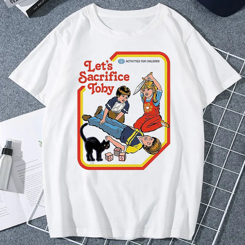 Let's Sacrifice Toby Horror Satanist Graphic Tops Unique Creative Cartoon Streetwear Unisex Scary Short-sleev Tee Ropa Hombre