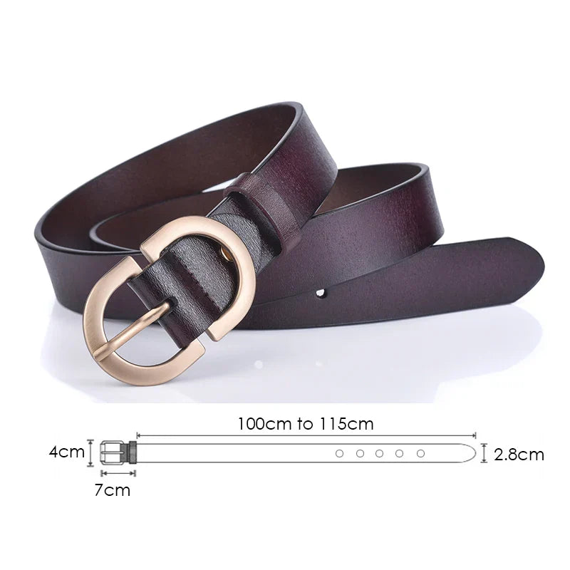 Official Authentic Woman Leather Belt Golden Alloy Buckle Natural Cowhide Ladies Jeans Belt Trousers Belt Female ZK105