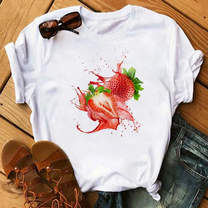 Funny Fruits T Shirt Women Fashion Kawaii Banana Print White T-shirt Harajuku TShirt Short Sleeves Tops Tee Shirt Femme T Shirts
