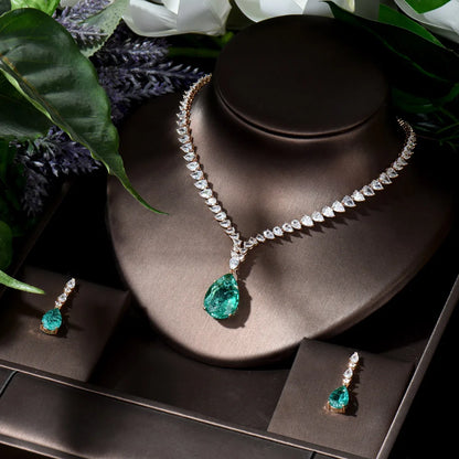 Luxury Shiny Water Drop Cubic Zirconia Necklace Earring Set for Women High Quality Fashion Party Wedding Jewelry N-1019