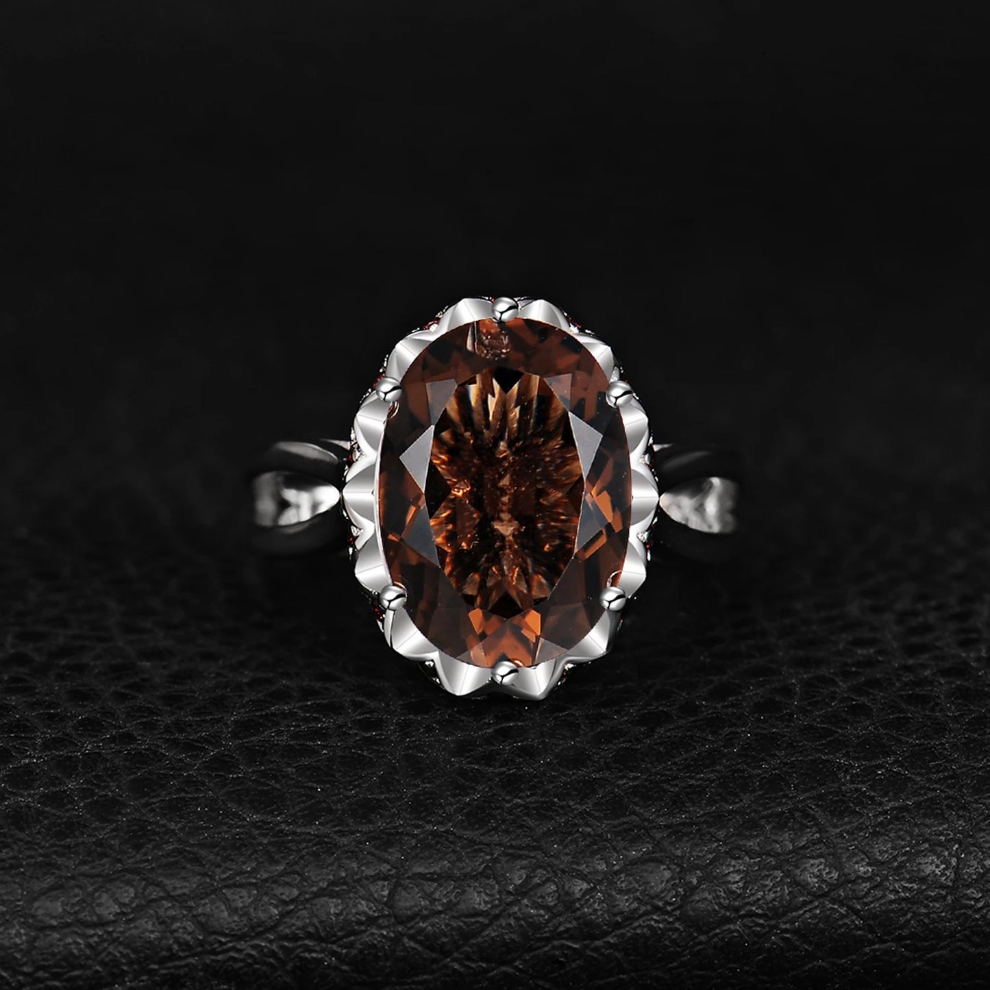 Large 5.7ct Genuine Oval Smoky Quartz 925 Sterling Silver Big Gemstone Cocktail Statement Rings for Women Jewelry