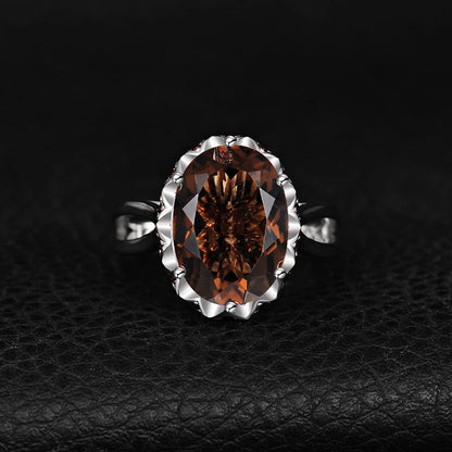 Large 5.7ct Genuine Oval Smoky Quartz 925 Sterling Silver Big Gemstone Cocktail Statement Rings for Women Jewelry
