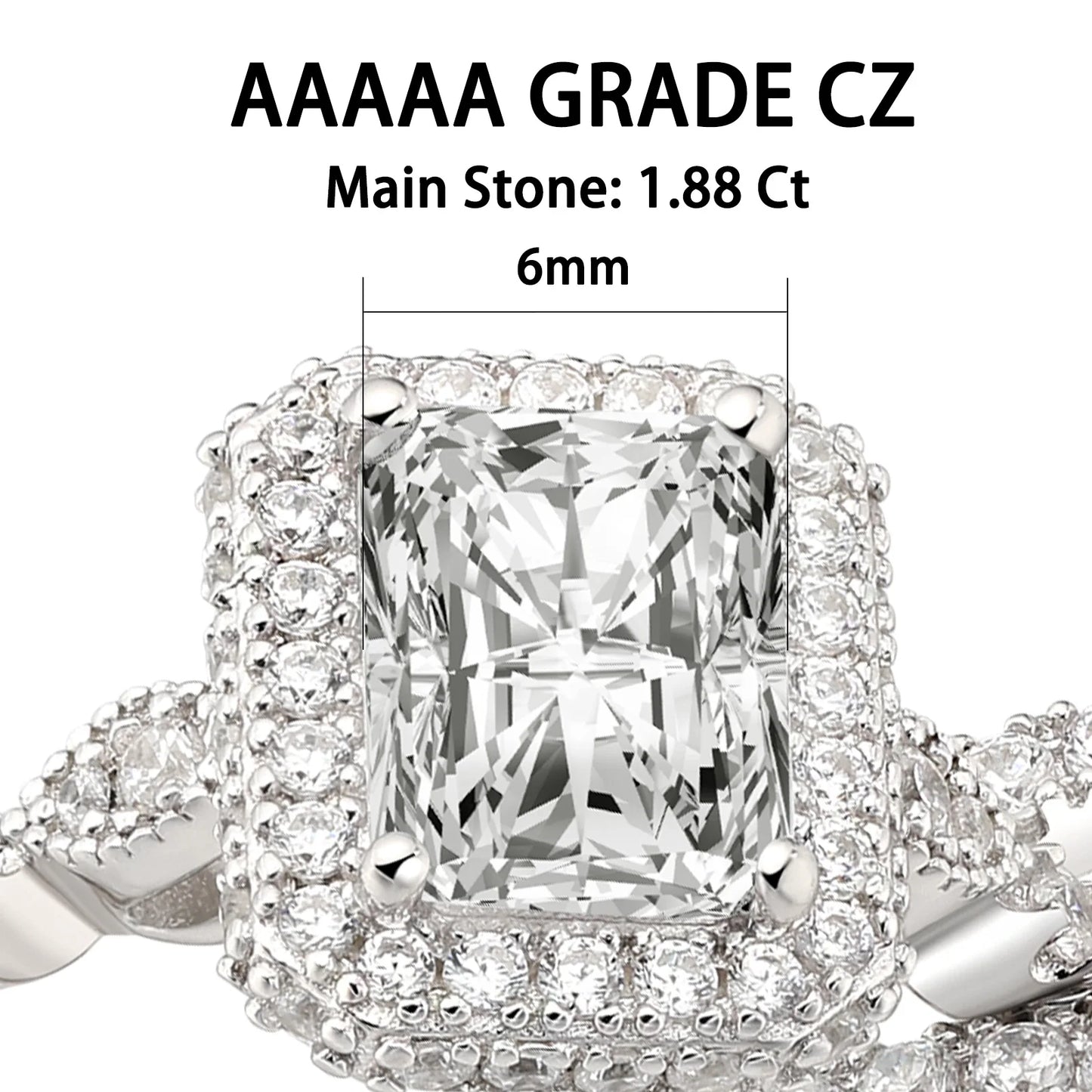 Solid 925 Sterling Silver Wedding Rings Set for Women AAAAA Grade CZ Engagement Ring Detachable Guard Bands