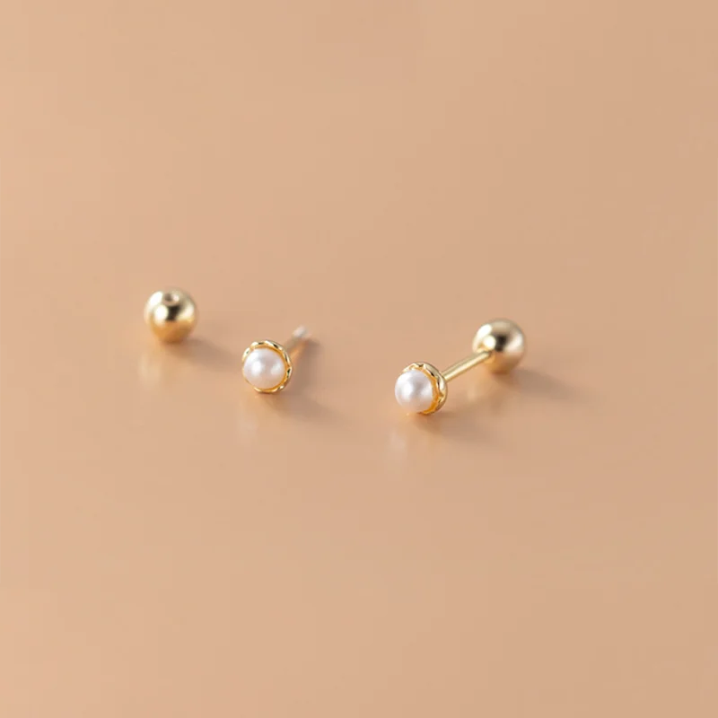 925 Sterling Silver Simple Sweet Shell Spiral Beads Small Stud Earrings for Women Fashion Korean Party Piercing Jewelry