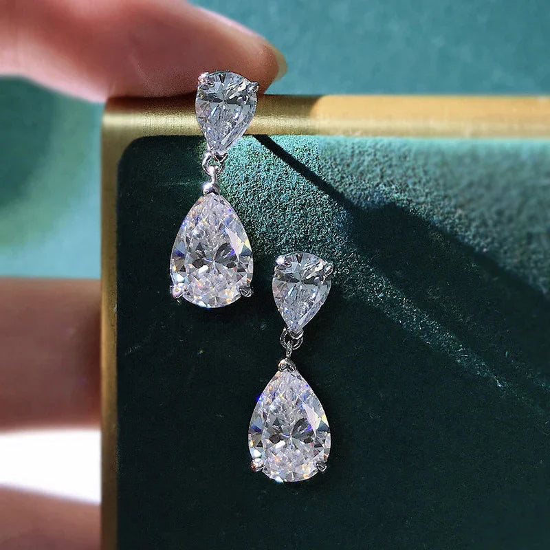 100% 925 Sterling Silver Water Drop High Carbon Diamond Drop Earrings For Women Sparkling Wedding Party Fine Jewelry Gift