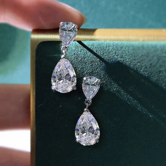 100% 925 Sterling Silver Water Drop High Carbon Diamond Drop Earrings For Women Sparkling Wedding Party Fine Jewelry Gift