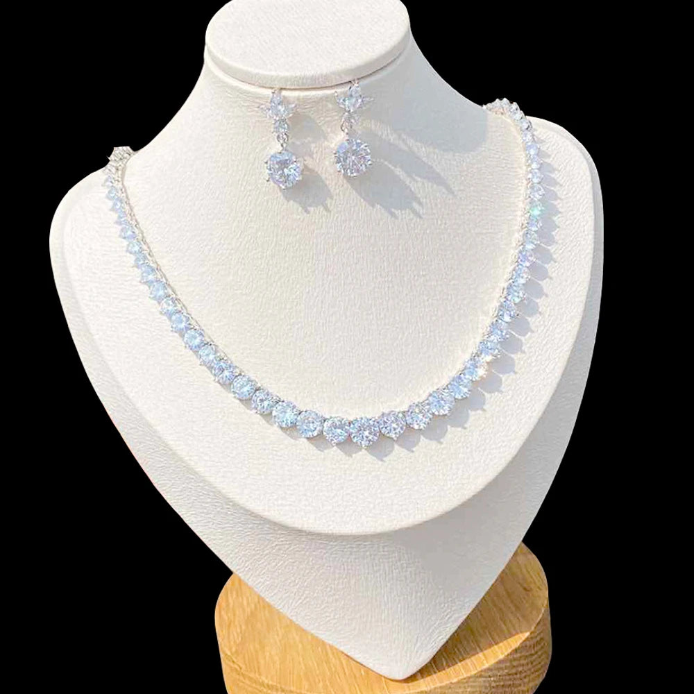 Fashion Water Drop Necklace A Necklace Set Composed Of Different Sizes Of Cubic Zirconia, Used For Party Wedding Jewelry
