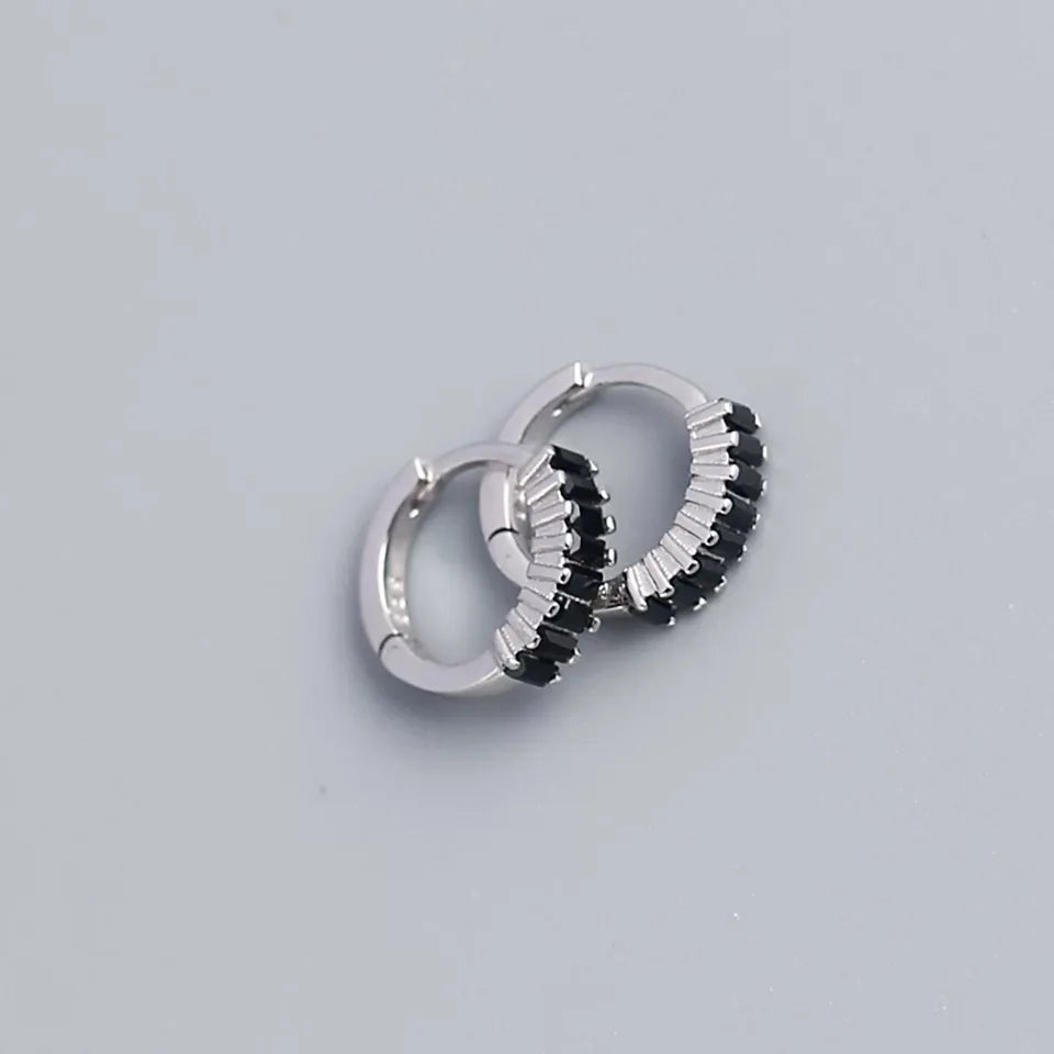 925 Sterling Silver Earring Fashion Rectangle Color Zircon Round Ear Ring Ear Bone Wild Trend Sweet Simple Women Girl Ear Jewelr