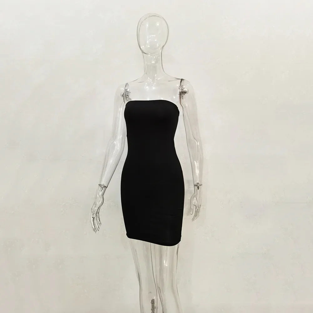 Off Shoulder Tube Dress Solid 2025 New Summer Women Bodycon Strapless Dress Black Mini Dress Women Slim Party Clubwear