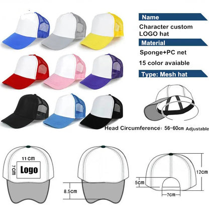 Free Custom Brand LOGO Text Design Personality DIY Trucker Hat AD Baseball Cap Men Women Blank Mesh Adjustable Hat