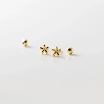 925 Sterling Silver Fashion Simple Golden Flower Beads Small Stud Earrings for Women Teen Piercing Jewelry Accessories