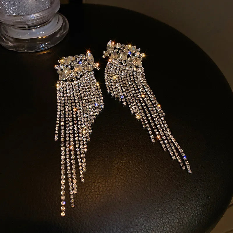 New Long Tassel Geometric Drop Earrings for Women Oversize Flowers Crystal Dangle Earrings Statement Jewelry