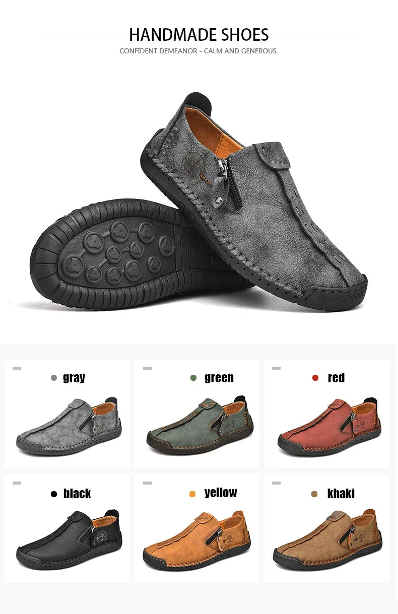 Handmade Leather Men Shoes Casual Slip On Loafers Breathable Leather Shoes Men FlatsTooling Shoes Plus Size