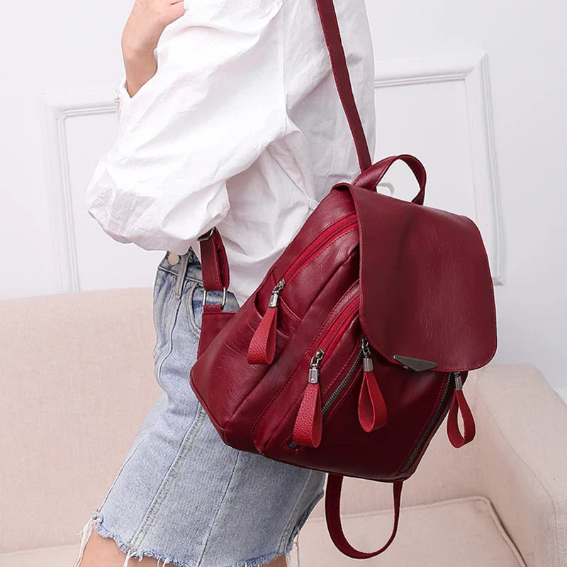 Luxury Backpack For Women Soft PU Leather Backpack Travel Large Capacity School Bag Double Zipper Business Knapsack