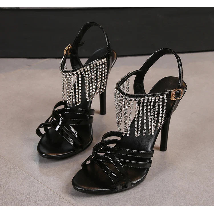 Passarela Modelo Salto Alto Stiletto Plataforma Sexy 11cm Sandálias Femininas Verão Vermelhas Sapatos de festa Sandálias Femininas de Tiras Cruzadas Tamanho 43