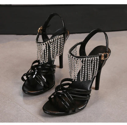 Passarela Modelo Salto Alto Stiletto Plataforma Sexy 11cm Sandálias Femininas Verão Vermelhas Sapatos de festa Sandálias Femininas de Tiras Cruzadas Tamanho 43