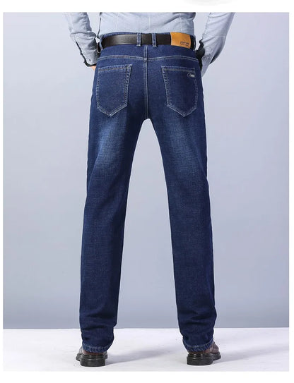 Winter New Men's Warm Blue Black Slim Jeans Classic Style Stretch Slim Fit Thick Pants Fashion Trousers Male Brand