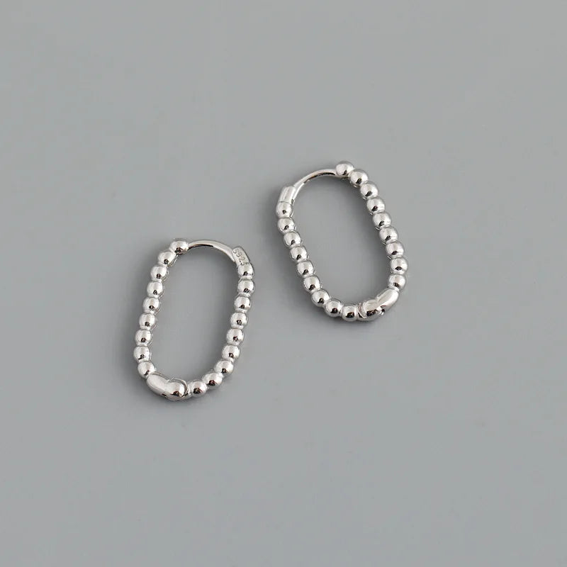 925 Sterling Silver Punk Simple Pirecing Geometry Hollow Beads Stud Earrings for Women Girl Chic Birthday Goth Jewelry