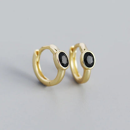 925 Sterling Silver Simple Oval Cut Zircon Hoop Earrings for Women Geometric European Piercing Huggie Jewelry Female Gift