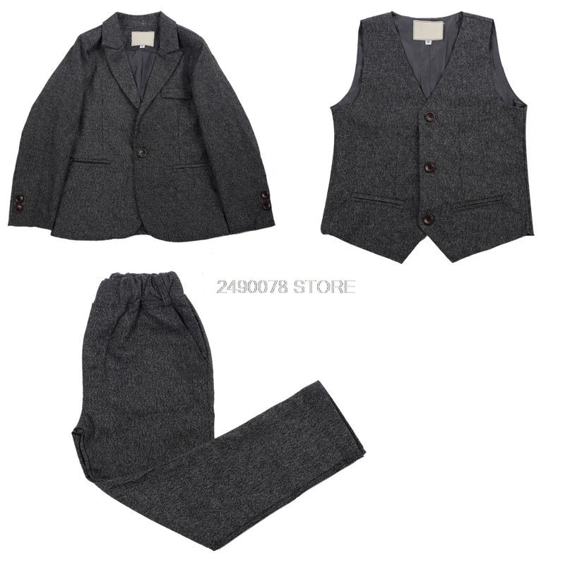 Flower Boys Formal Blazer Suit Kids Jacket Vest Pants Tie 4Pcs Wedding Tuxedo Set Children Prom Costume Performance Dress