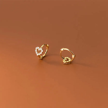 925 Sterling Silver INS Minimalism Sweet Love Heart CZ Zircon Hoop Earrings For Women Girl Small Ear Buckle Jewelry Gift