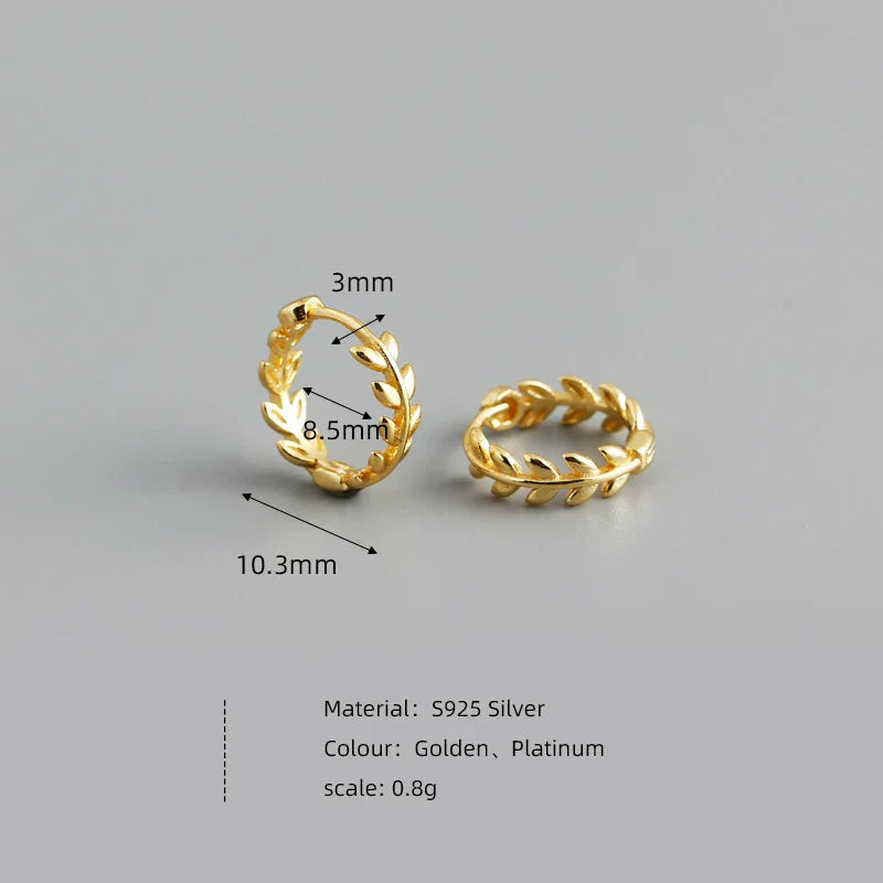 925 Sterling Silver Minimalist 18k Gold Plated Leaf Stud Earrings for Women Charm Teen Party Jewelry Ear Buckle Female
