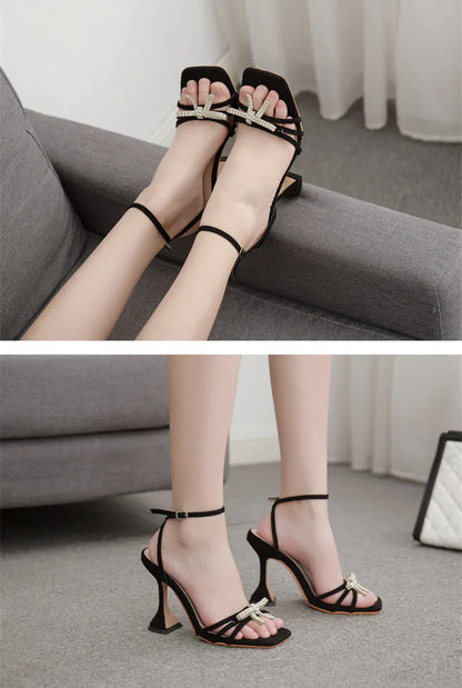 New Design Sexy White String Bead High Heels Women Sandals Summer Gladiator Party Dress Buckles Pumps Shoes Size 35-42