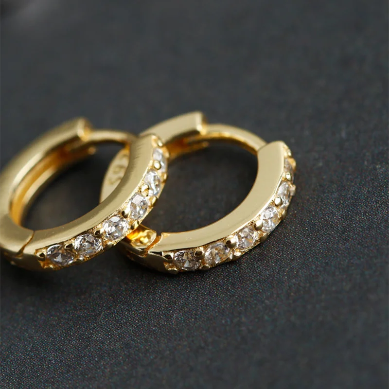 Real 925 Sterling Silver Gothic Simple White Zircon Hoop Earrings for Women Men Charms Unique Party Couple Jewelry 2021