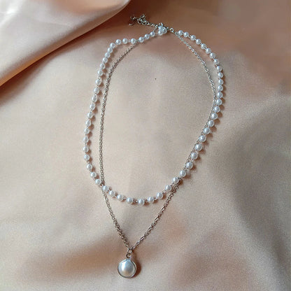 Fashion Kpop Pearl Choker Necklace Cute Double Layer Chain Pendant For Women Jewelry Girl Gift