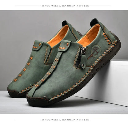 Handmade Leather Men Shoes Casual Slip On Loafers Breathable Leather Shoes Men FlatsTooling Shoes Plus Size