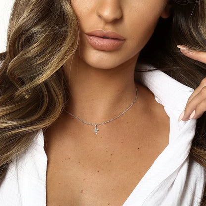 925 Sterling Silver Necklaces Charms for Women Crystal Cross Clavicle Collar Chain Simple Choker Necklace Accessories Gift