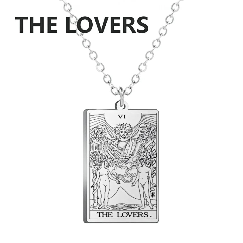 Tarot Cards Necklace Women Stainless Steel Necklace Wealth Amulet Classic Tarot Major Arcana Divination Charm Jewelry