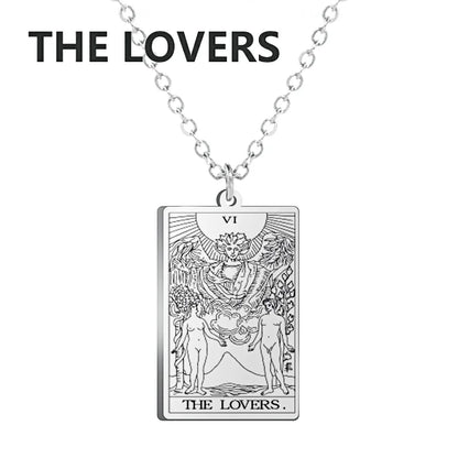 Tarot Cards Necklace Women Stainless Steel Necklace Wealth Amulet Classic Tarot Major Arcana Divination Charm Jewelry