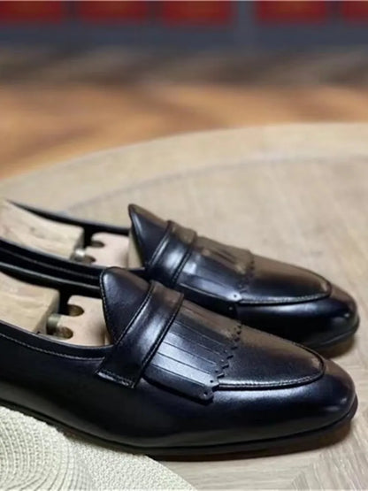 Spring Men Office Work Formal Shoes Slip On Loafers White Moccasin Gommino Wedding Vintage Tassels Genuine Leather Dress Shoes