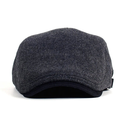 Big Size Newsboy Cap Men Winter Wool Thick Warm Vintage Herringbone Casual
